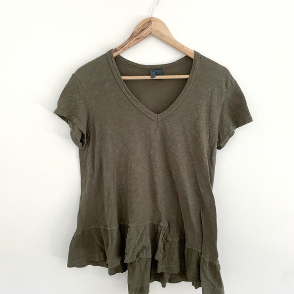Anthro • Olive asymmetrical tie-back top ruffle size XS - Picture 5 of 10